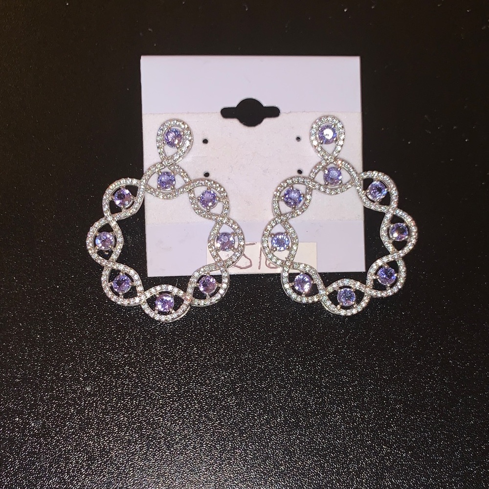 Elegant Silver and Purple Tanzanite  Hoop Earrings